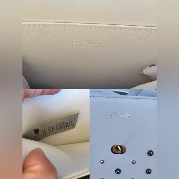 •••SOLD•••Retailed $3550 Versace Calfskin Studded DV Satchel White Bag - Picture 16 of 17